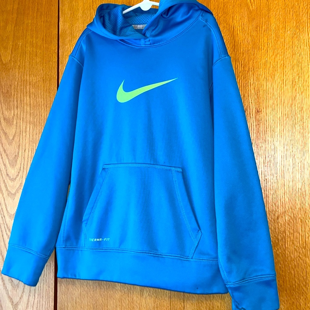 Nike therma fit Hoodie pullover sweatshirt boy size MED turquoise blue GUC